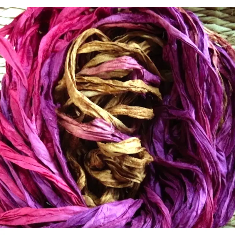 Bee Balm  Recycled Sari Silk Thin Ribbon