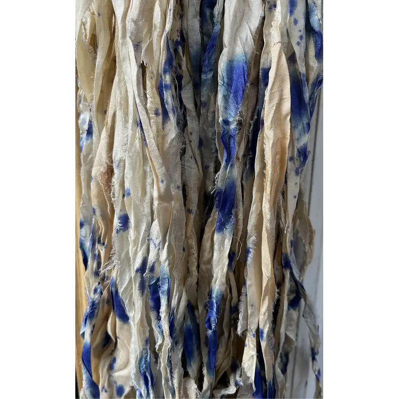 Blueberry Stain Handpainted Recycled Sari Silk Ribbon