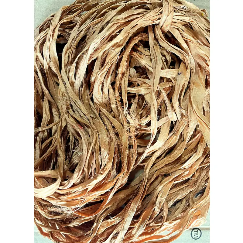 Gold Recycled Sari Silk Thin Ribbon Yarn