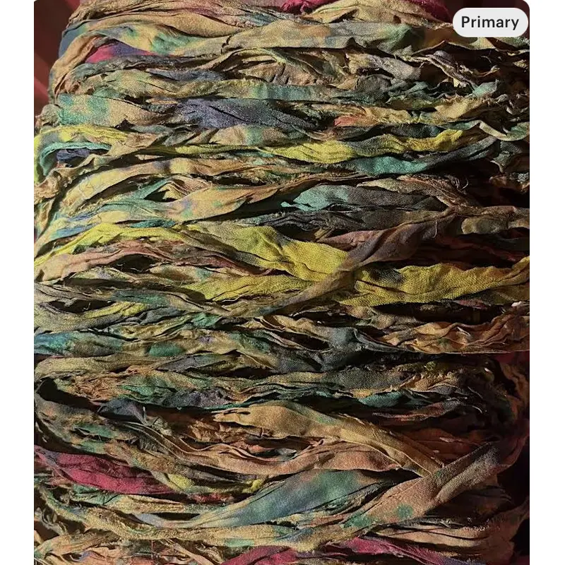 Fall Foliage Splatter Dyed Multi Recycled Sari Silk Ribbon
