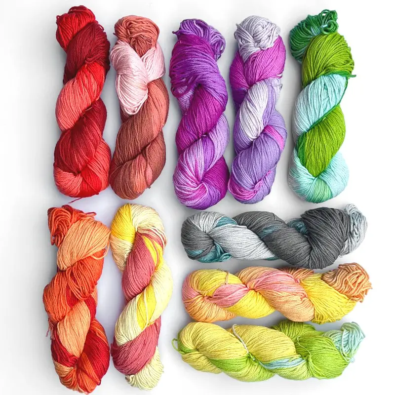 Hand Dyed Cotton Yarn Multi-Colored | DK Weight 100 Grams, 200 Yards, 4 Ply