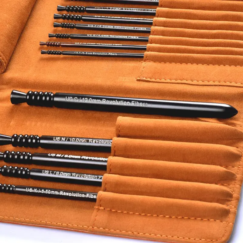 Premium Ebony Wood 7" Crochet Hooks Set with Leather Carrying Case | 13 Crochet Hooks Size US E - P