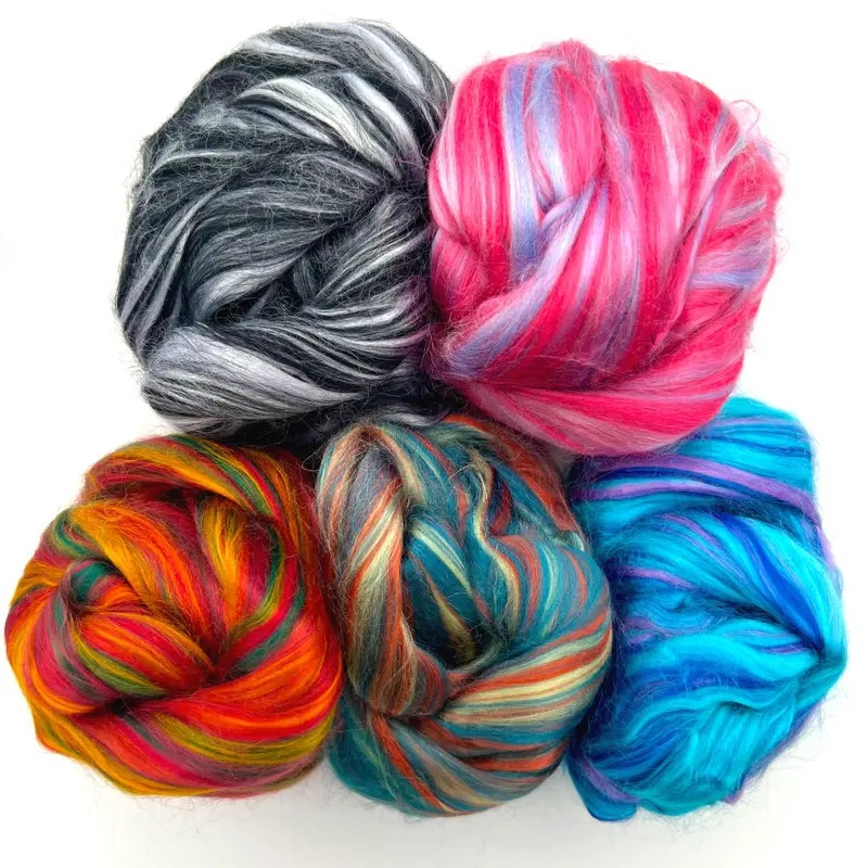 Dyed Multi-Color Bamboo Fiber Top | 5 Uber Soft, Luxurious Blended Colors | 125 Grams, 19 Micron