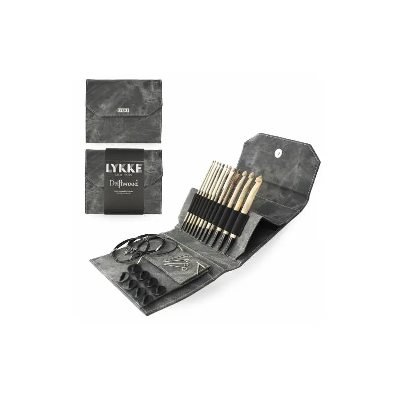 Lykke Driftwood 6" Interchangeable Tunisian Crochet Hook Set with Carrying Case | 12 Crochet Hooks Size US E - P