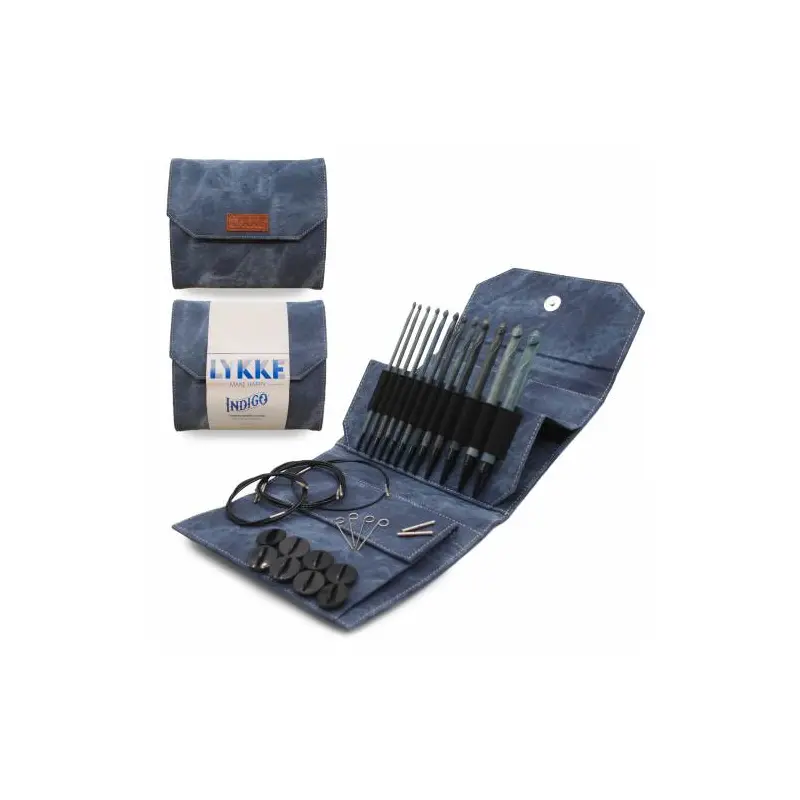 Lykke Indigo 6" Interchangeable Tunisian Crochet Hook Set with Carrying Case | 12 Crochet Hooks Size US E - P