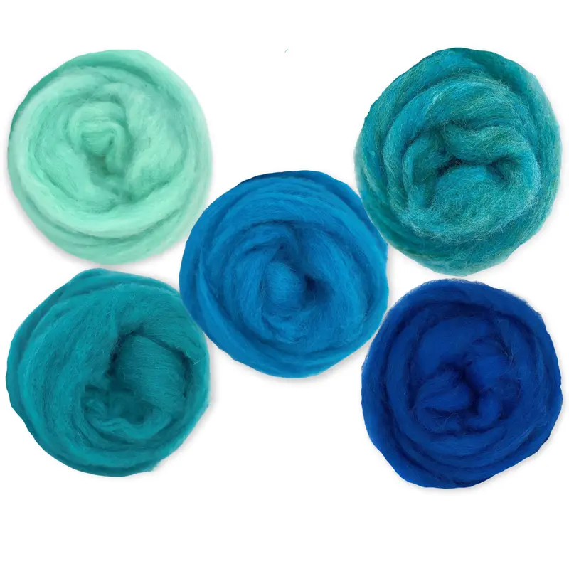 Deep Sea Carded Corriedale Wool Sliver Variety Pack