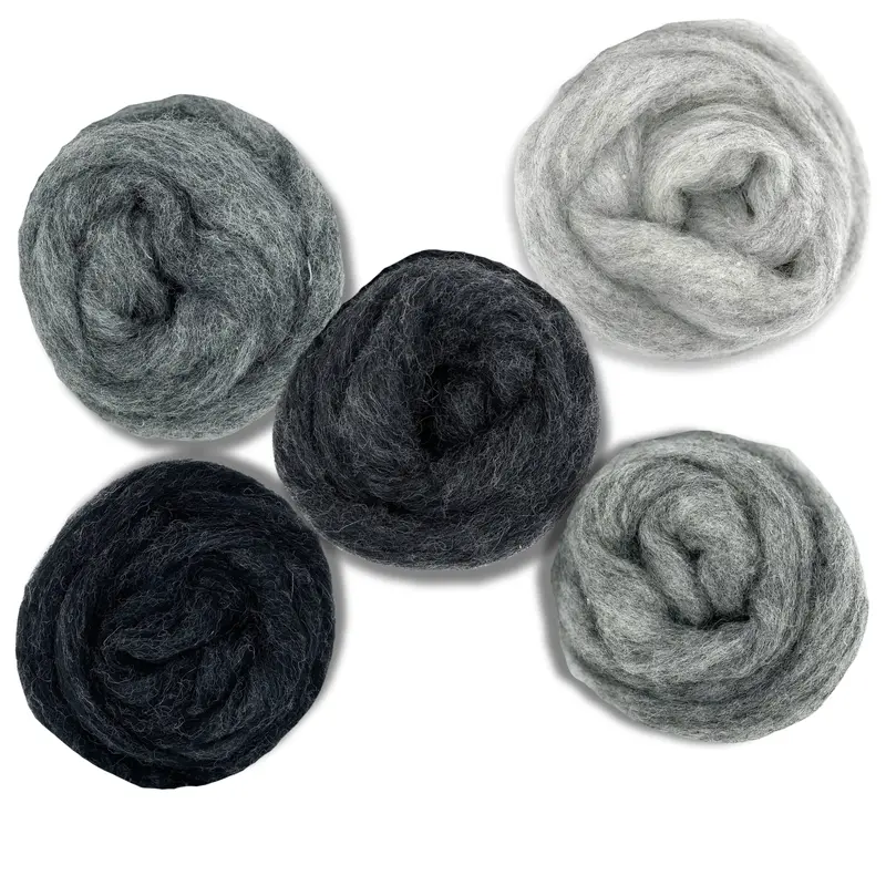 Grey Spectrum Carded Corriedale Wool Sliver Variety Pack