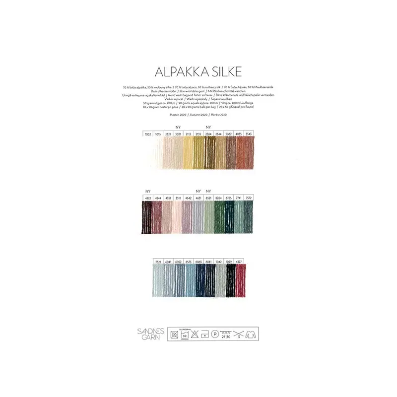 Sandnes Garn Alpakka Silke Yarn Color Card
