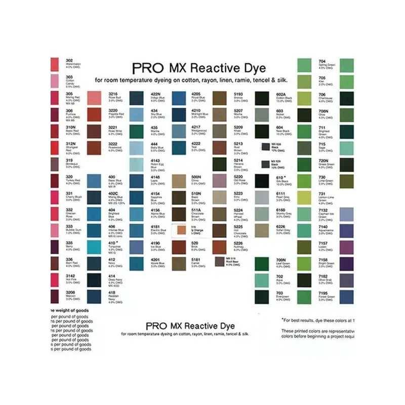 PRO MX Reactive Dye Color Card